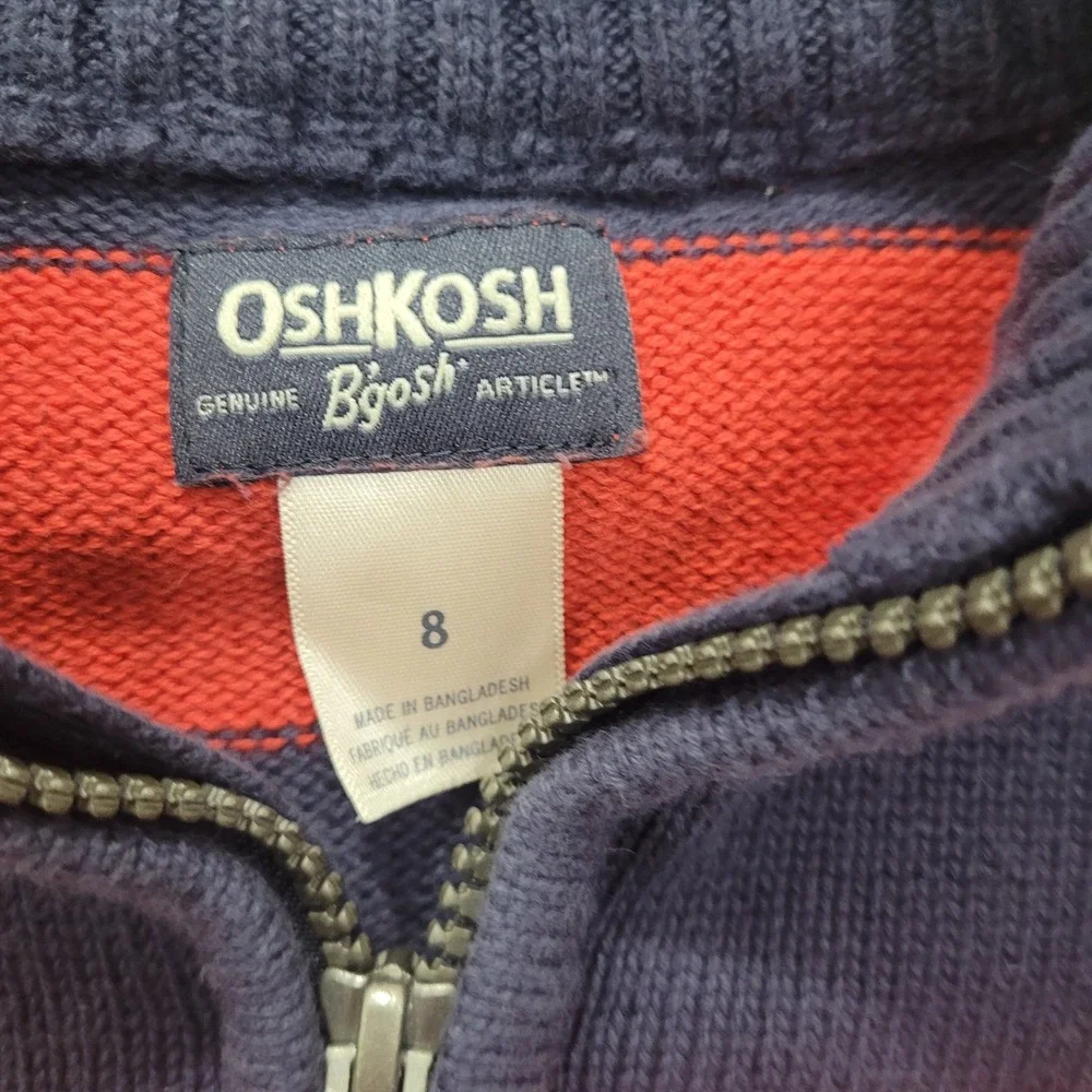 OshKosh B'gosh‎ Kids Boys Red Navy Striped Quarter Zip Sweater Size 8 FLAW